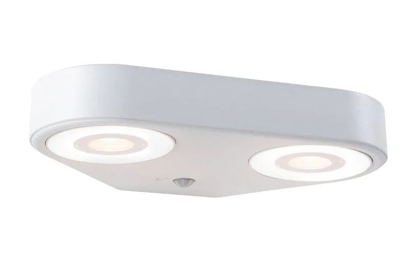 Paulmann LED Außenwandleuchte Silma Dämmerungsgesteuerter Bewegungsmelder (IR) Zweifacher Lichtaustritt IP44 280x176mm 3000K 2x5,5W / 2x0,7W 2x600lm 230V Weiß Aluminium