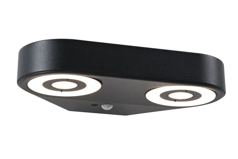 Paulmann LED Außenwandleuchte Silma Dämmerungsgesteuerter Bewegungsmelder (IR) Zweifacher Lichtaustritt IP44 eckig 280x176mm 3000K 2x5,5W / 2x0,7W 2x600lm 230V Anthrazit Aluminium