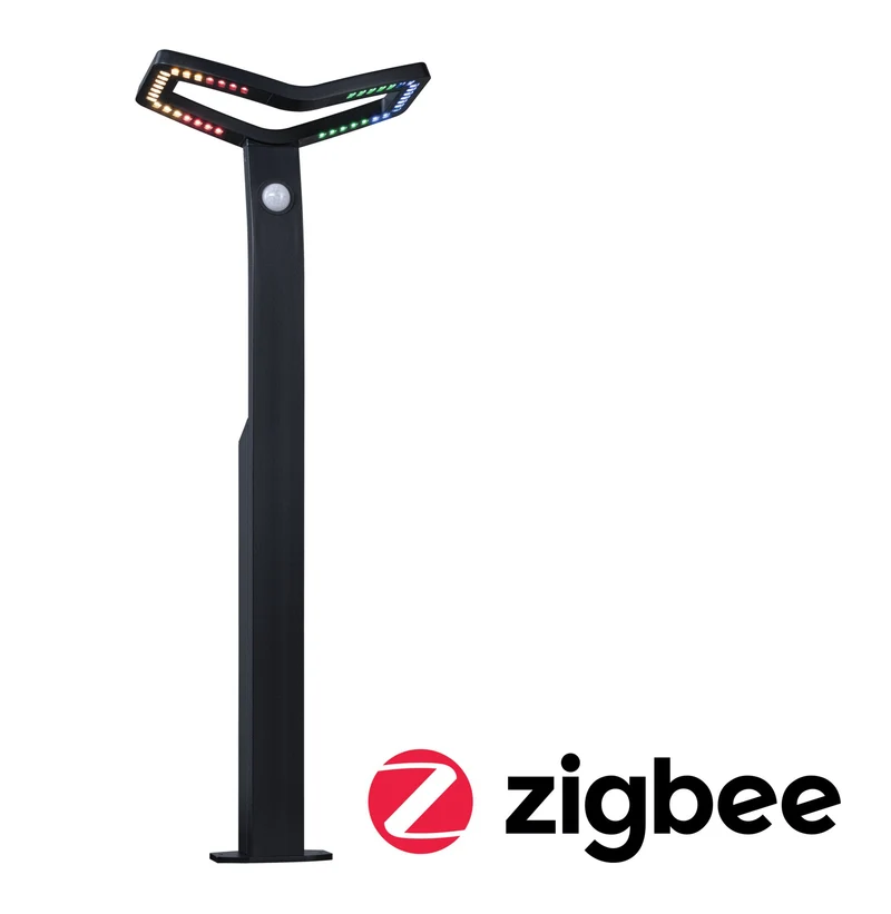 Paulmann LED Pollerleuchte Alara Dämmerungsgesteuerter Bewegungsmelder (IR) Smart Home Zigbee 3.0 IP44 eckig 665mm RGBW+ 10W 450lm 230V Anthrazit Metall