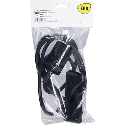 Verlängerung mit Flachstecker schwarz 1,5m