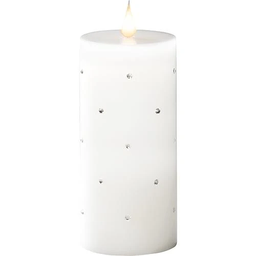 LED Echtwachskerze weiß mit Kristallen 16,8cm