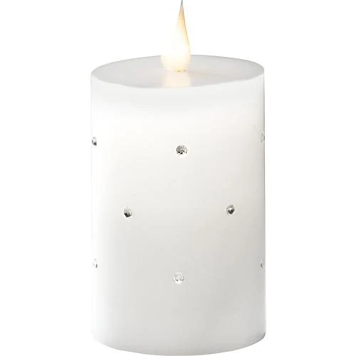 LED Echtwachskerze weiß mit Kristallen 11,8cm