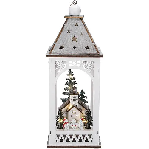 LED Holzlaterne mit Kirche 3271-210
