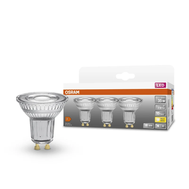 OSRAM LED Reflektor Lampe LED STAR PAR16 2.6W 827 GU10, 230 lm, 2700 K, Warmweiß, 3er Pack