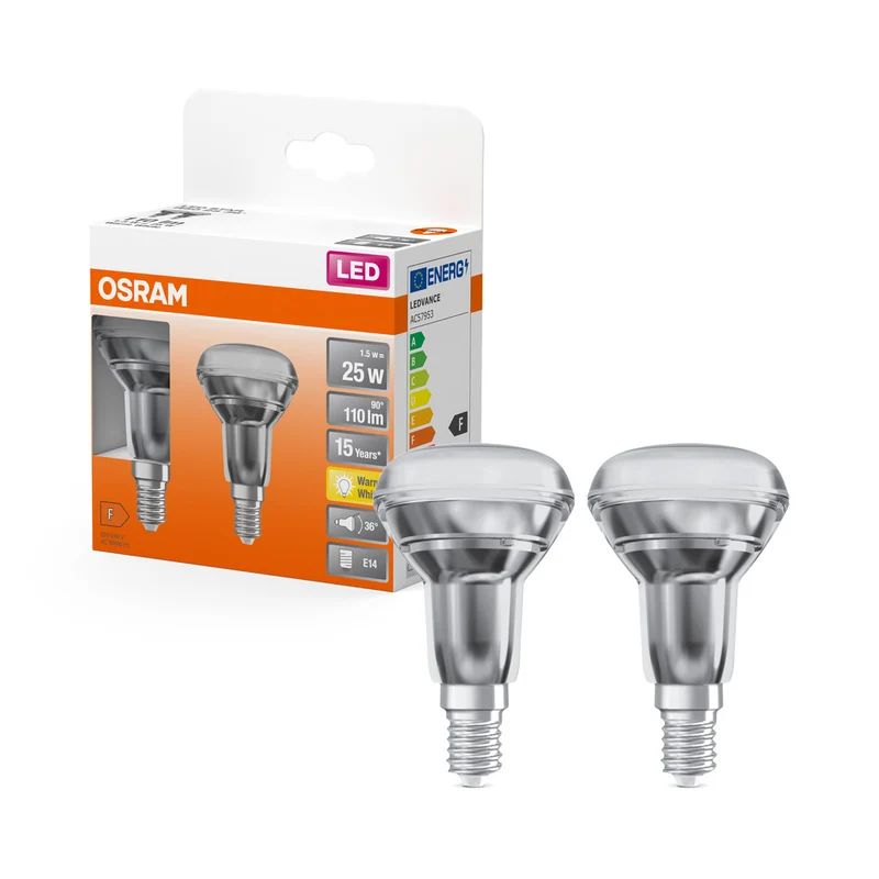 OSRAM LED Lampe LED STAR R50 1.5W 827 E14, 110 lm, 2700 K, Warmweiß, 2er Pack