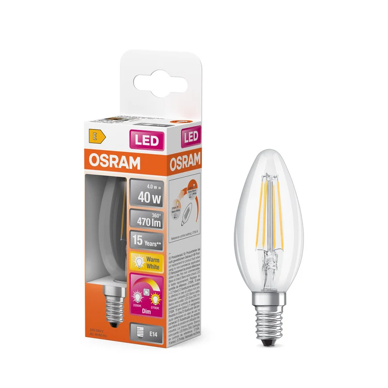 OSRAM LED Lampe LED SUPERSTAR CLASSIC B GLOWdim 4W 822…827 E14, 470 lm, 2200…2700 K, Tunable Warm White