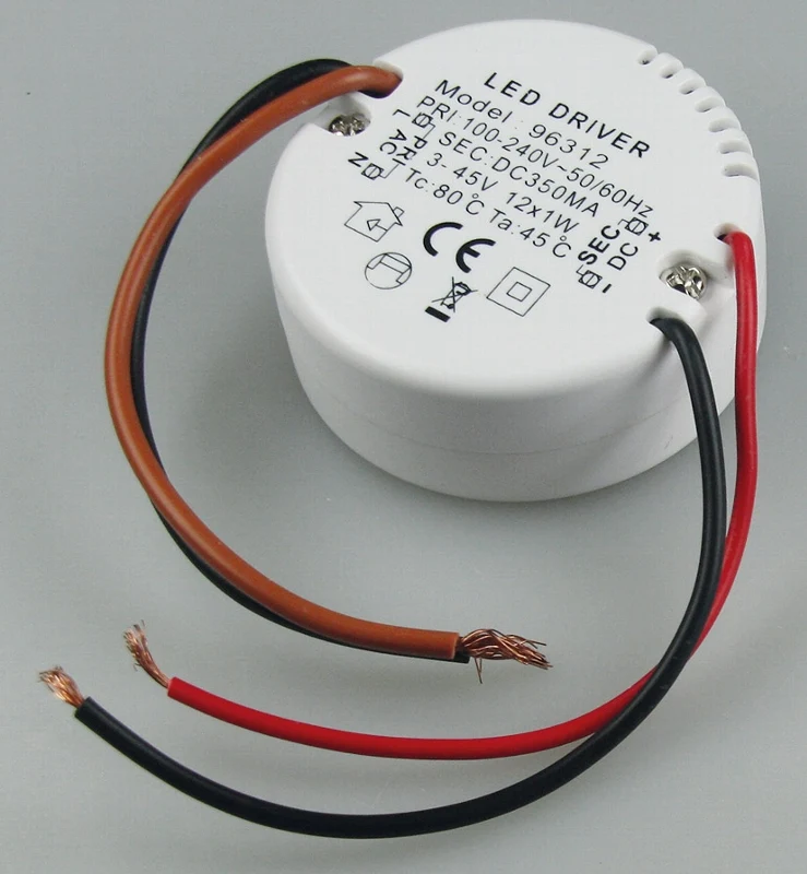elektronischer LED-Trafo 3-45V, rund 220-240V, Ausgang konstant Strom 350mA