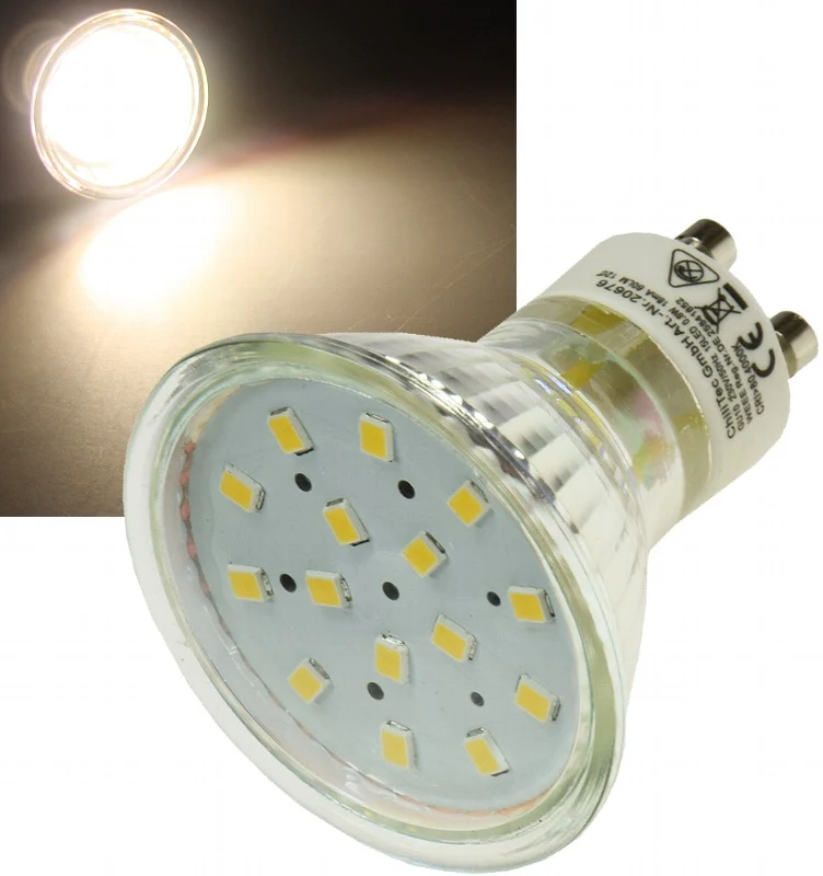 LED Strahler GU10 "H10 SMD" 15 SMD LEDs 3000k, 50lm, 120°, 230V/0,8W, warmweiß
