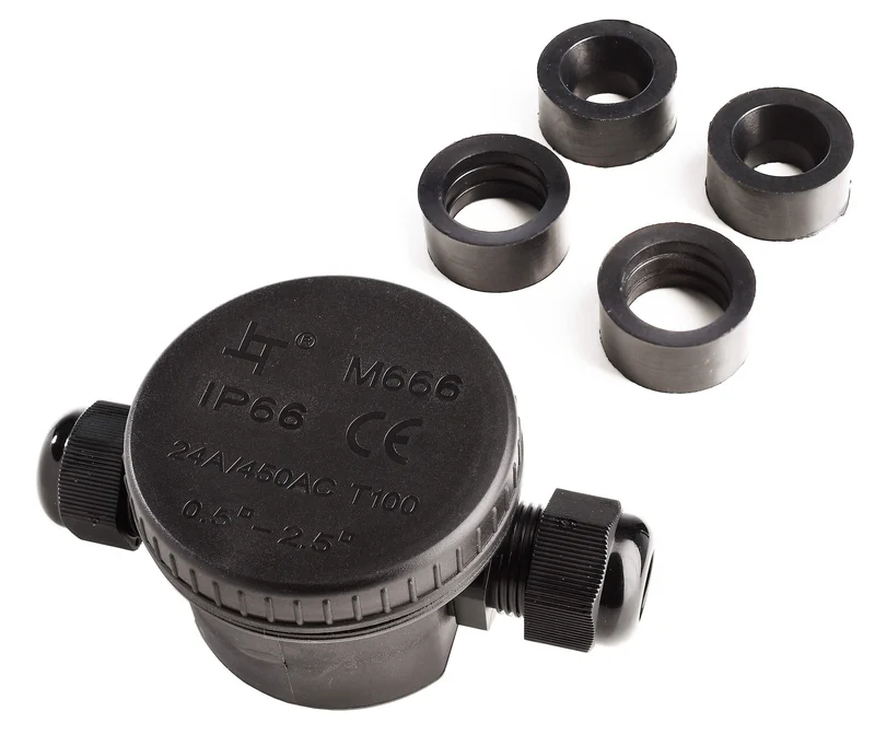Deko-Light Outdoor 2-fach-Verteiler rund für Kabel 5-12 mm, 0.5-2,5 mm², max. 450V AC/24A Schwarz