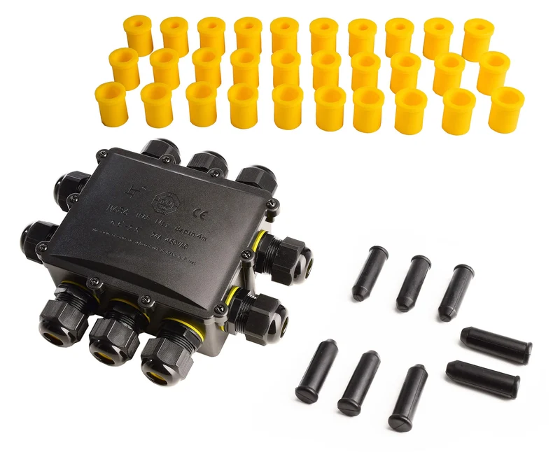 Deko-Light Outdoor Multi 10-fach-Verteiler für 2-10 Kabel 4-14 mm, 0.5-4 mm², max. 450V AC/24A Schwarz
