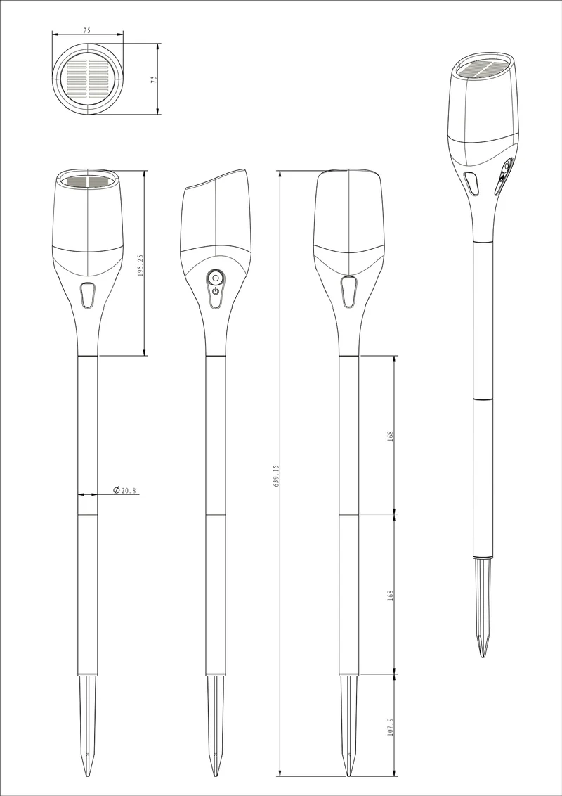 Solar LED-Fackel CT-BELO 64 IP65, mit Erdspieß max. 64,5cm