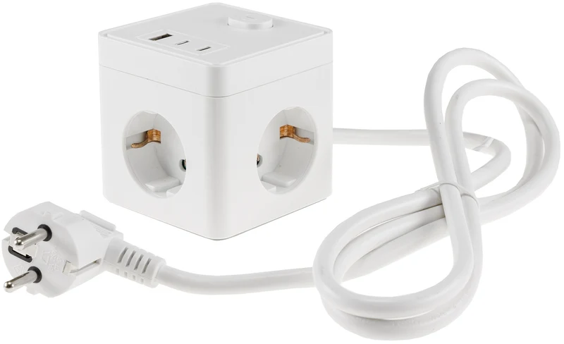 Steckdosen-Würfel mit USB-Ladebuchsen USB-A /USB-C,3-fach, 1,5m Kabel, weiß