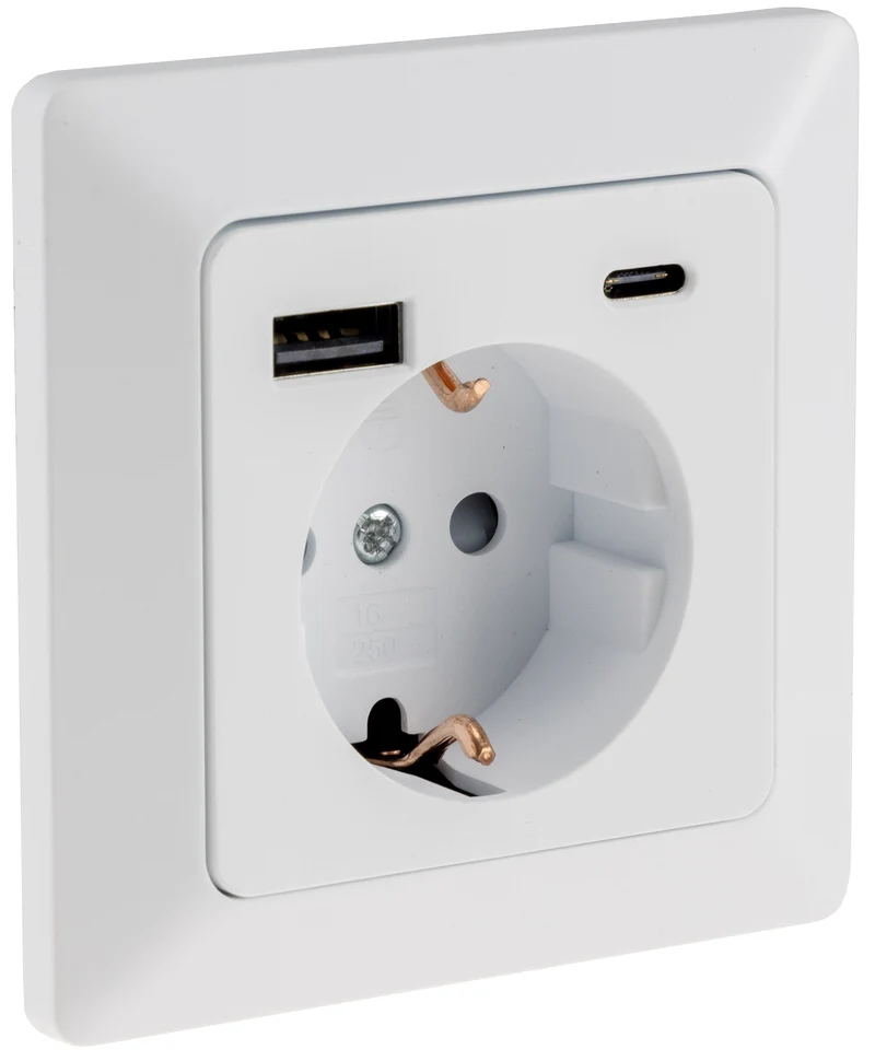 MILOS Schutzkontakt-Steckdose, matt weiß 230V~/ 16A, Unterputz, USB-A/C PD 3.0
