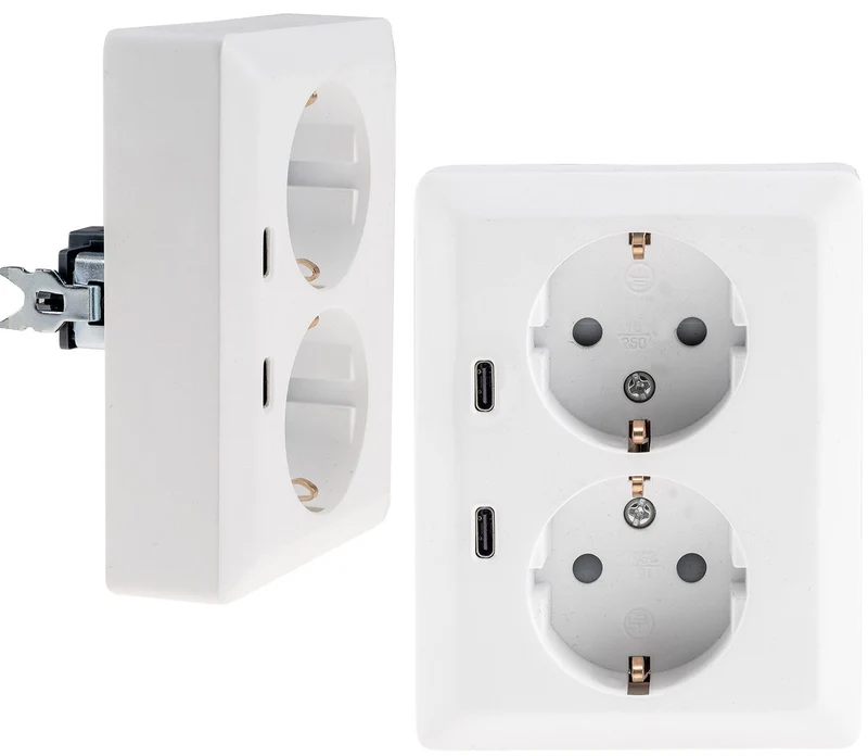 MILOS Schutzkontakt-Steckdose 2-fach 250V~/16A, 1x UP, 2x USB C/PD, weiß matt