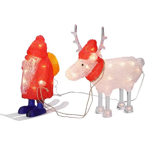 LED Acryl Weihnachtsmann und Rentier 40 ww LED