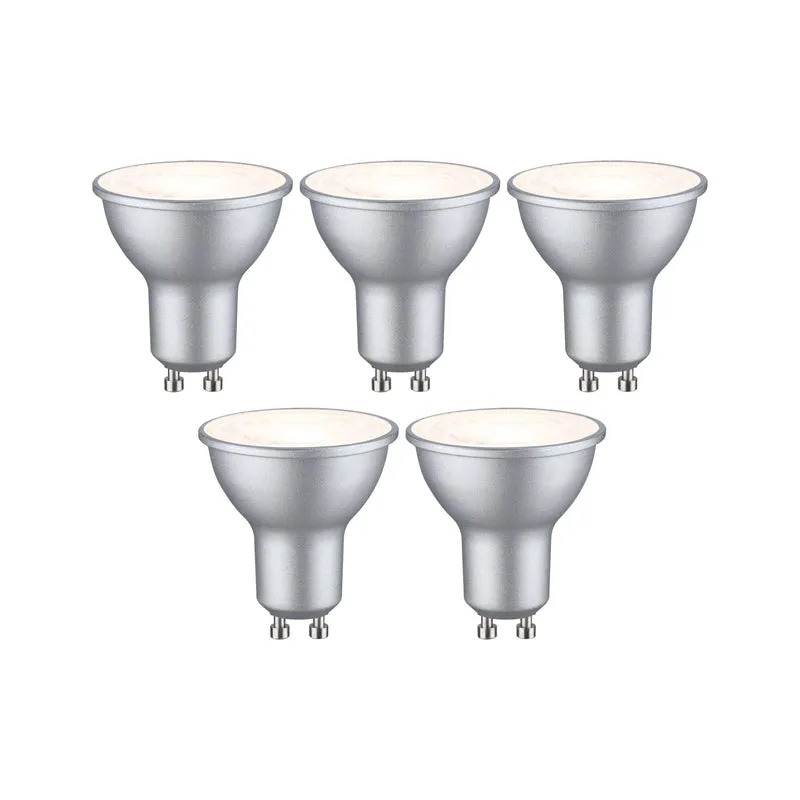 Paulmann Standard 230V LED Reflektor 5er-Set 5x460lm 5x4,9W 2700K Weißaluminium
