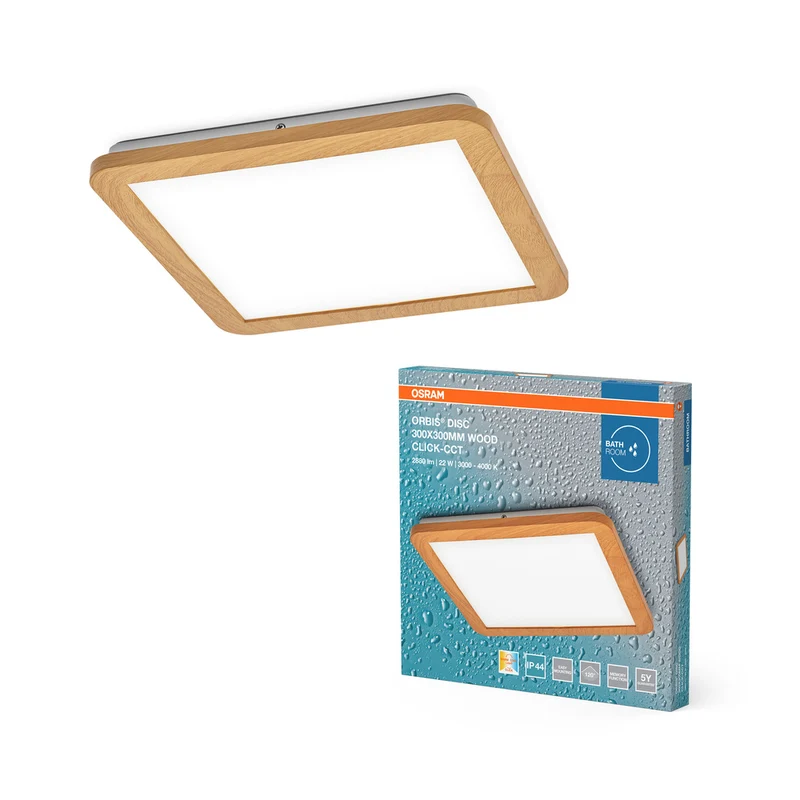 OSRAM ORBIS Disc Badezimmer Deckenleuchte 30x30cm 22W IP44 Holzdekor