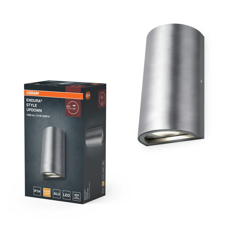 OSRAM LED Außenwandleuchte, 3000K, UpDown-Wandleuchte, 1050lm, 12W, Aluminium, IP44, IK03, breitstrahlend, mit Montagezubehör