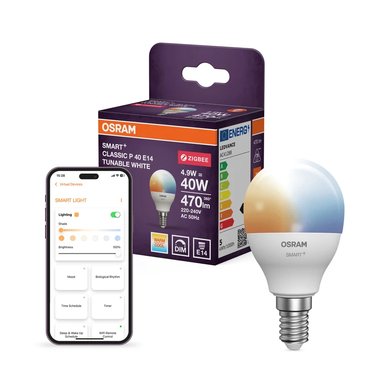 OSRAM SMART+ ZIGBEE Tunable White in P-Form, LED-Lampe, Matt, 4,9 W, 470 lm, von 2700 bis 6500 K, Wifi, Google Assistant, Amazon Alexa, Smartspeaker-Kompatibel, Dimmbar