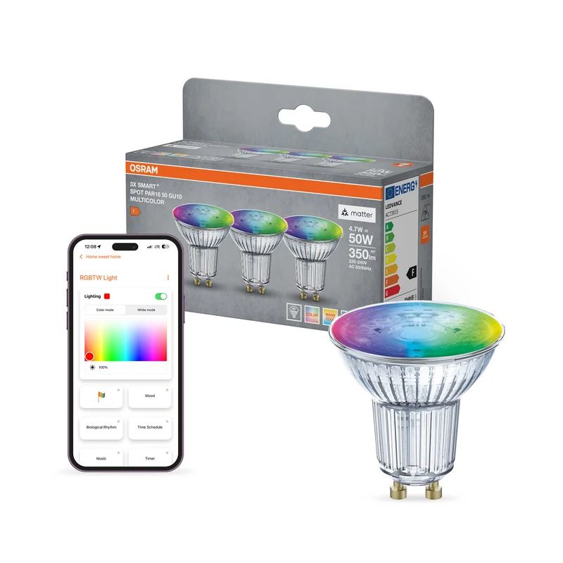 OSRAM SMART+ MATTER Spot Multicolor in PAR16-Form, LED-Spot, Glas, 4,7 W, 350 lm, von 2700 bis 6500 K, Matter, Smartspeaker-Kompatibel, Dimmbar