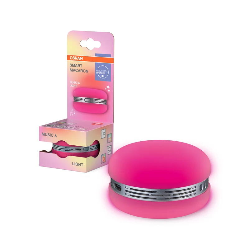 OSRAM Bluetooth SMART+ Macaron Lautsprecher mit Bewegungssteuerung, LED-Licht RGB, Pink