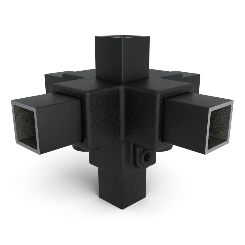 Kreuzstück für Stützrohr schwarz 25 mm quadratisch