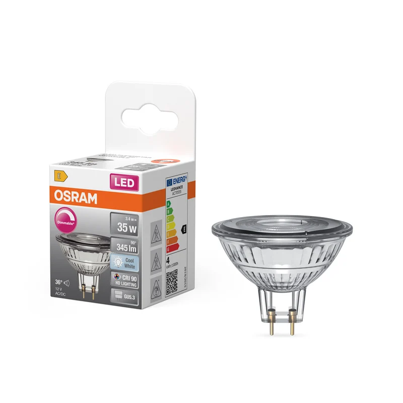 OSRAM Dimmbare MR16 LED Reflektorlampe mit GU5.3 Sockel, Kaltweiss (4000K), 3.4W, Ersatz für 35W-Reflektorlampe, LED SUPERSTAR MR16 12 V