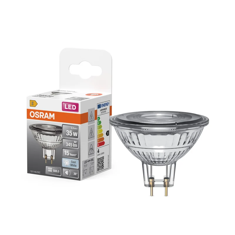 OSRAM LED STAR MR16 12V LED Reflektorlampe mit GU5.3 Sockel, Kaltweiss (4000K), Glas Spot, 3,80W, Ersatz für 35W-Reflektorlampe
