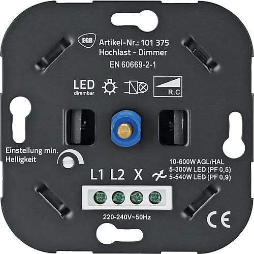 EGB Hochlast-Dimmer 540W für LED + Standard Phasenabschnitt, PF>0,7=450W / PF>0,9=540W f. LED