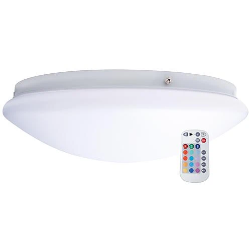 EGB LED RGB+WW-Kunststoffleuchte IP44 D330mm 18W 1350lm bei 3000K, mit IR-Fernbedienung