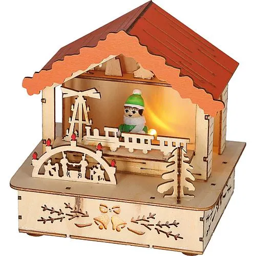 LED Holzsilhouette 'Marktstand mit orangem Dach' 2821-100