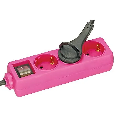 3-fa.Steckdose mit Schalter u.Kinderschutz 1,5m pink mit Flachstecker