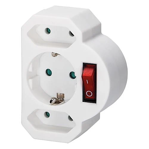 Adapter 2+1 mit Schalter weiß