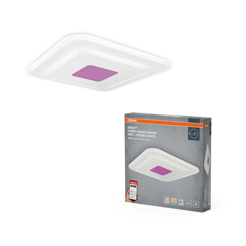 OSRAM Wifi SMART+ ORBIS SADDIE LED RGBW mehrfarbig Deckenleuchte 50x50cm Tunable Weiß 36W / 2700-6500K