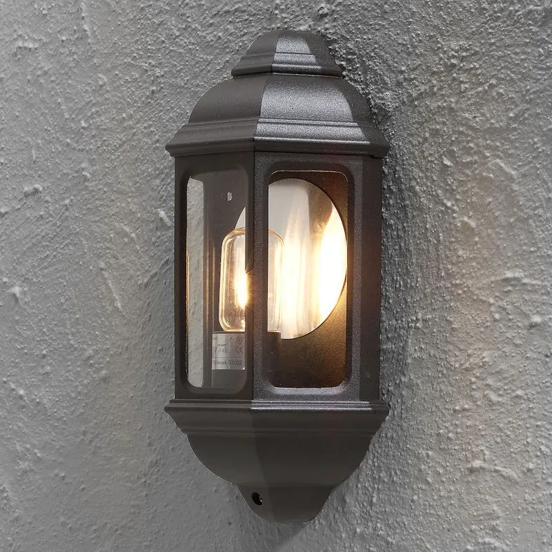 Konstsmide Wandleuchte Halbschale Cagliari, schwarz matt, klares Glas