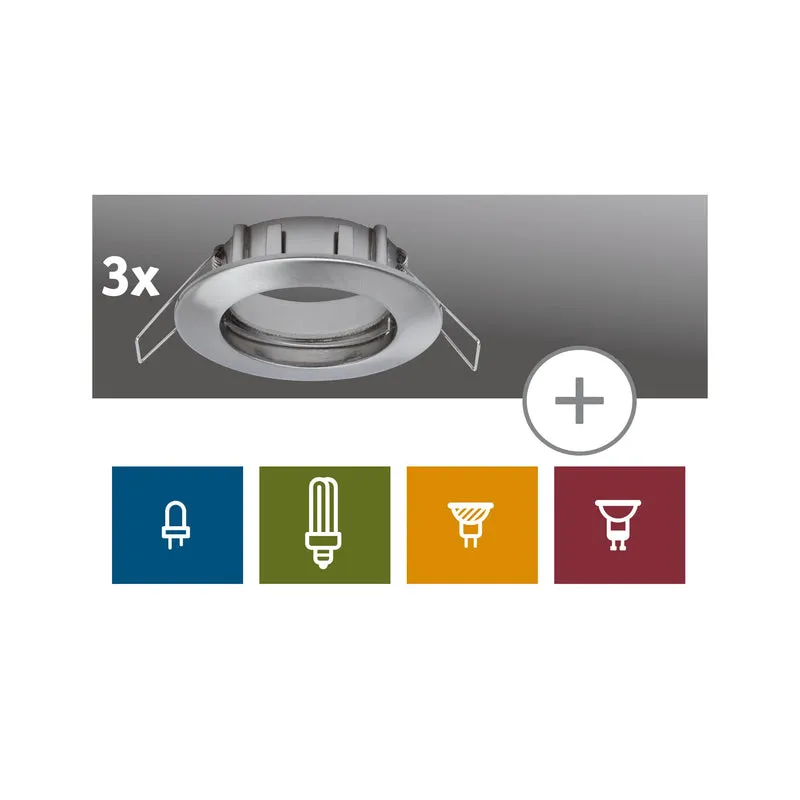 Paulmann 2easy Premium EBL 3er Spot-Set IP44 starr 51mm Eisen gebürstet