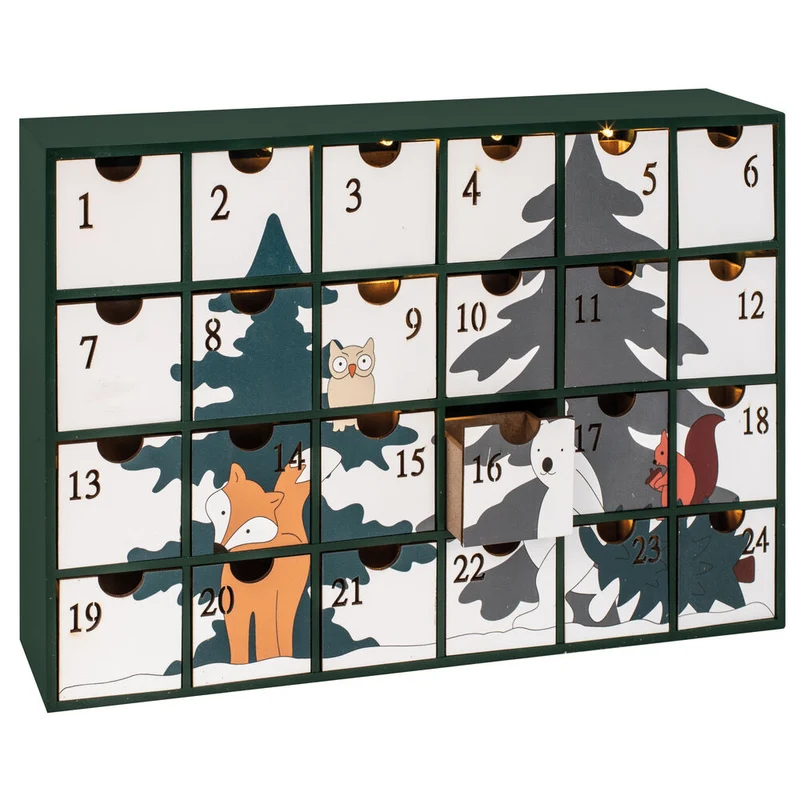 STAR TRADING LED-Adventskalender, FOREST FRIENDS, 24 warmweiße LEDs