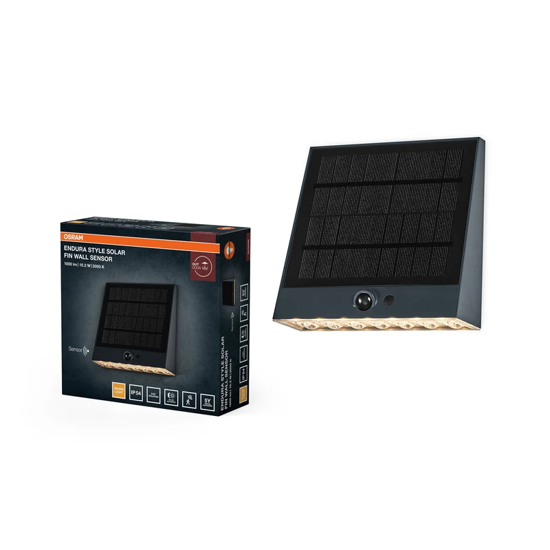 OSRAM Endura Style Solar LED Wandleuchte Fin, 10,2W, 3000K warmweiß, 890 lm, PIR Sensor, IP54, 18 Tage Akku