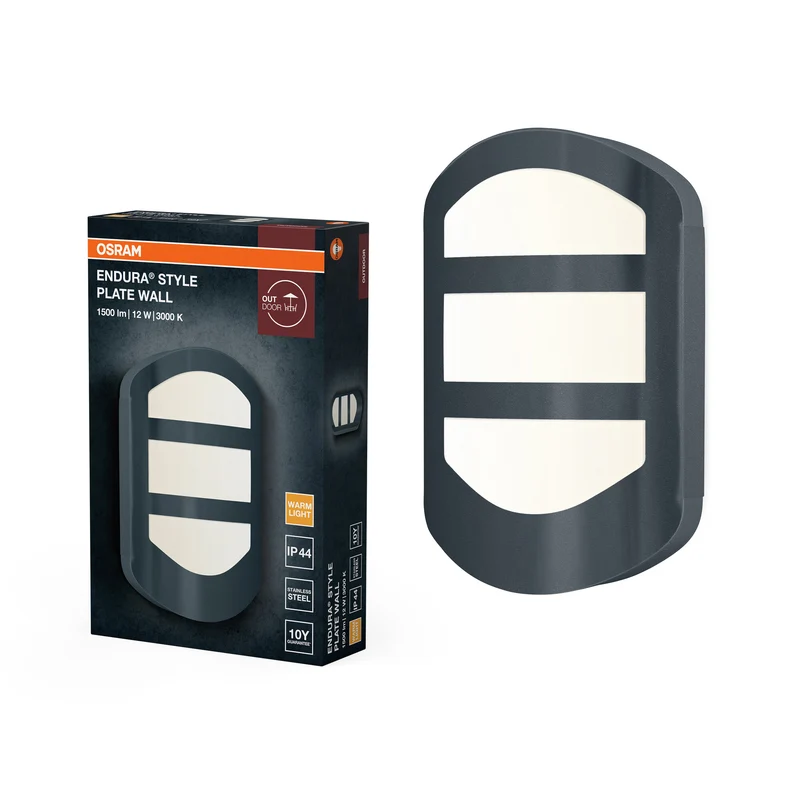 OSRAM ENDURA Style Plate Wall, Außenwandleuchte Dunkelgrau Edelstahl, 12W, 600lm, 3000K, IP44