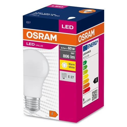 OSRAM LED VALUE CLASSIC A Lampe 60 FR 8.5 W/2700 K E27 , Warmweiß