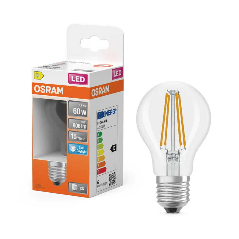 OSRAM LED Lampe LED Retrofit CLASSIC A 6.5W 865 Clear E27, 806 lm, 6500 K, Kaltes Tageslicht
