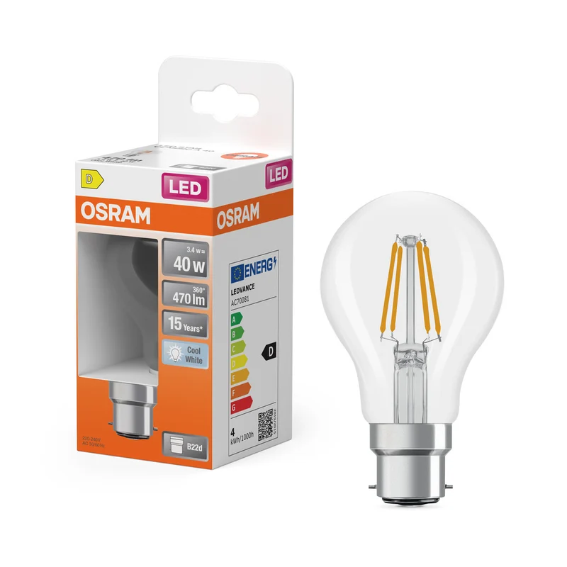 OSRAM LED Lampe LED Retrofit CLASSIC A 4W 840 Clear B22d, 470 lm, 4000 K, Kaltweiß