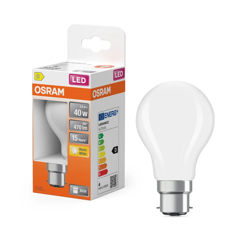 OSRAM LED Lampe LED Retrofit CLASSIC A 4W 827 Frosted B22d, 470 lm, 2700 K, Warmweiß