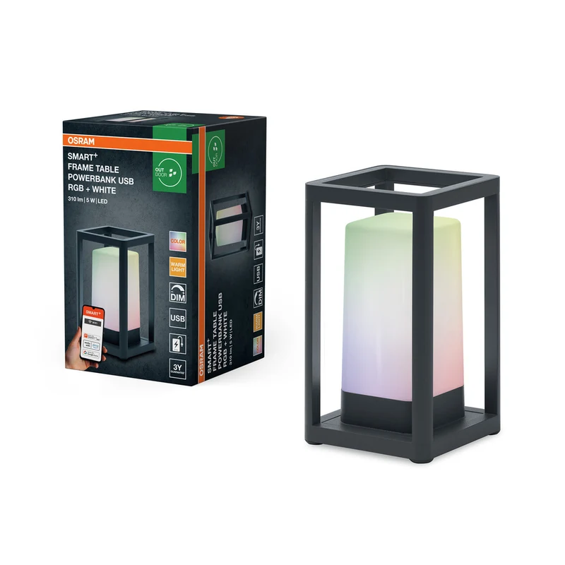 OSRAM SMART+ Wifi Table Frame Powerbank USB RGB Outdoor Tischleuchte mobil nutzbar, schwarz, 3000K 12x20,3cm