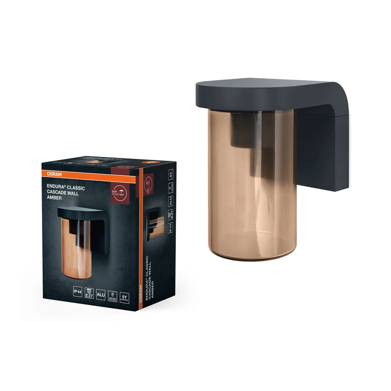 OSRAM Außenwandleuchte E27 Amber, Vintage-Wandleuchte mit Aluminiumgehäuse in Dunkelgrau, IP44-Schutz, stoßfest IK03, für Terrasse und Balkon