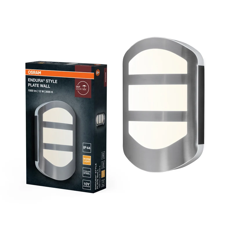 OSRAM ENDURA Style Plate Wall Wandleuchte in moderner Edelstahloptik mit indirektem Licht, helle und funktionale LED-Außenleuchte, IP44-Schutz, für Eingangsbeleuchtung und Fassaden
