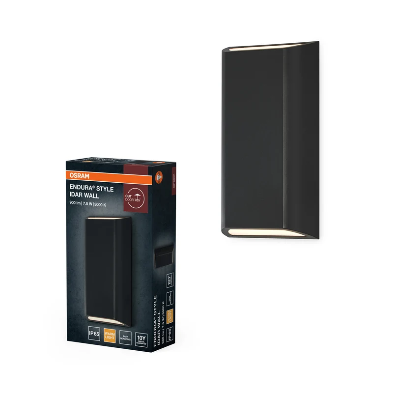 OSRAM ENDURA STYLE IDAR WALL Außenleuchte, 7,5W, 340lm, Wandleuchte, dunkelgrau, IP65 Schutzklasse, 3. 000K Farbtemperatur, warmweiße Lichtfarbe