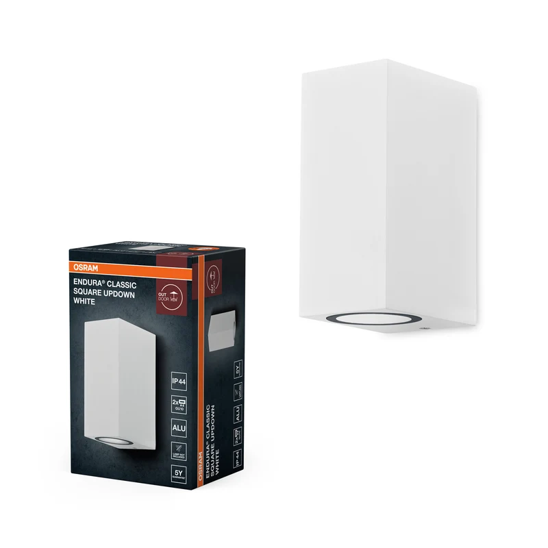 OSRAM ENDURA Classic Square Updown Außen-Wandleuchte, weiß, GU10-Sockel (max 35W), kann mit einfacher oder smarter Lampe bestückt werden, Down oder Up/Down Leuchtenvariante, Schutzklasse IP44