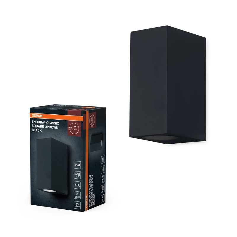 OSRAM ENDURA Classic Square Updown Außen-Wandleuchte, schwarz, GU10-Sockel (max 35W), kann mit einfacher oder smarter Lampe bestückt werden, Down oder Up/Down Leuchtenvariante, Schutzklasse IP44