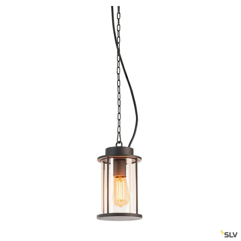 SLV PHOTONIA E27, Outdoor Pendelleuchte, anthrazit, inkl. 5m Kette und Anschlussleitung mit offenem Kabelende, max.60W, IP44